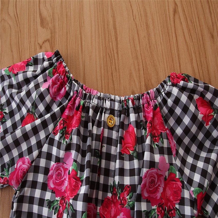 Girls' Clothing, Small And Medium-Sized Children's Checked Long-Sleeved Flared Pants - Kiddo’s Boutique