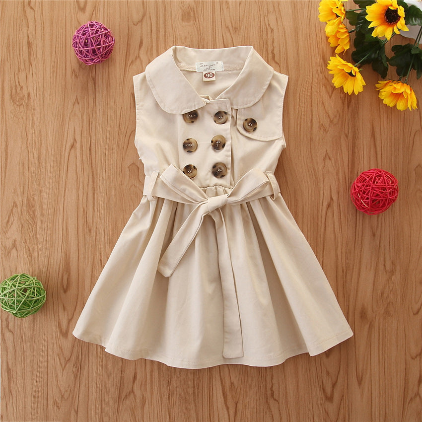 Summer Toddler Baby Girl Dress Kids Princess Casual Sleeveless Sash Button Party A-Line Dress Children Clothing 1-6Y - Kiddo’s Boutique