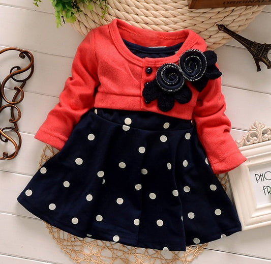 Long-sleeved cartoon wave point babies skirt - Kiddo’s Boutique