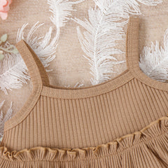 Children's Clothing Springsummer Young And Little Girls Sling Lace-collared Blouse Horn Sunken Stripe Trousers Two-piece Suit - Kiddo’s Boutique