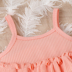 Children's Clothing Springsummer Young And Little Girls Sling Lace-collared Blouse Horn Sunken Stripe Trousers Two-piece Suit - Kiddo’s Boutique