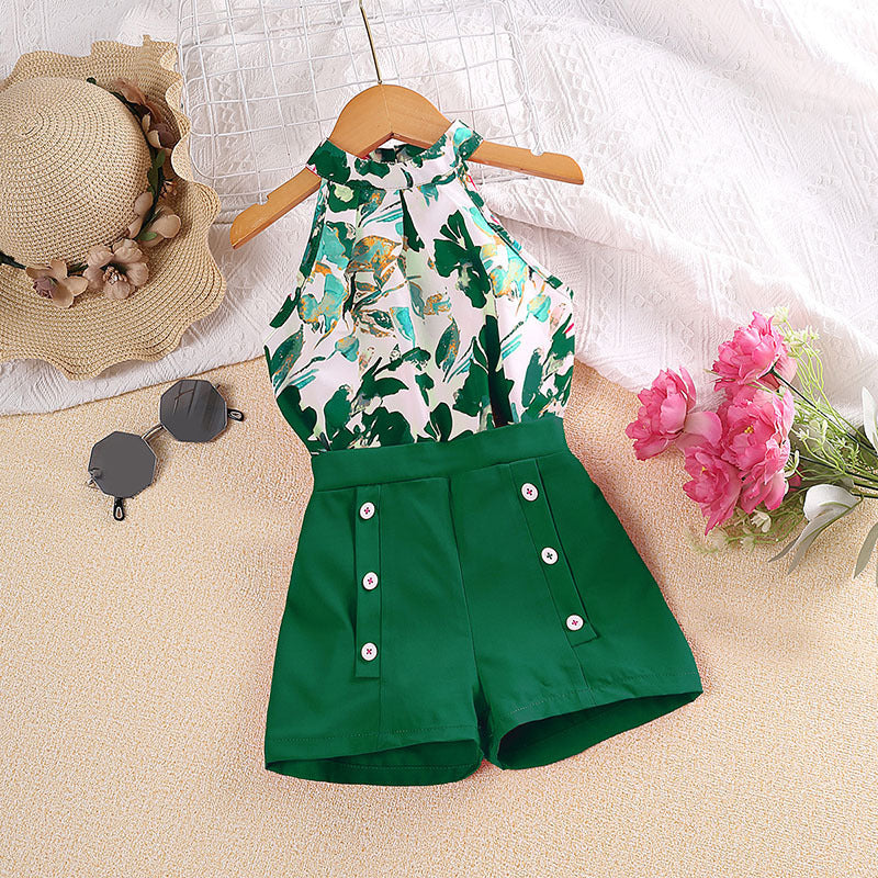 Children's Summer Clothing Printed Halter Top Shorts - Kiddo’s Boutique 