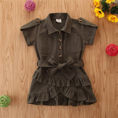 Baby Spring summer Clothing Toddler Girls Bandage Casual Dress Coat kids Ruffled Button solid dress - Kiddo’s Boutique 