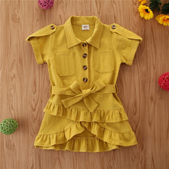 Baby Spring summer Clothing Toddler Girls Bandage Casual Dress Coat kids Ruffled Button solid dress - Kiddo’s Boutique 