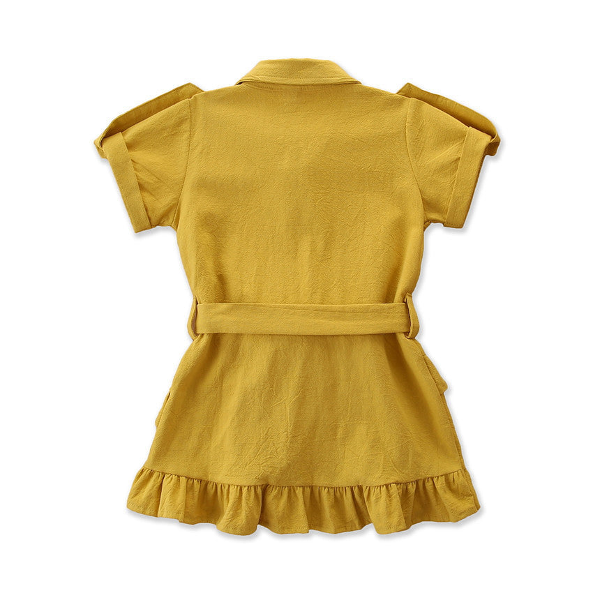Baby Spring summer Clothing Toddler Girls Bandage Casual Dress Coat kids Ruffled Button solid dress - Kiddo’s Boutique 