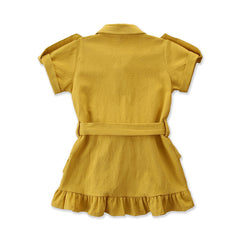 Baby Spring summer Clothing Toddler Girls Bandage Casual Dress Coat kids Ruffled Button solid dress - Kiddo’s Boutique 