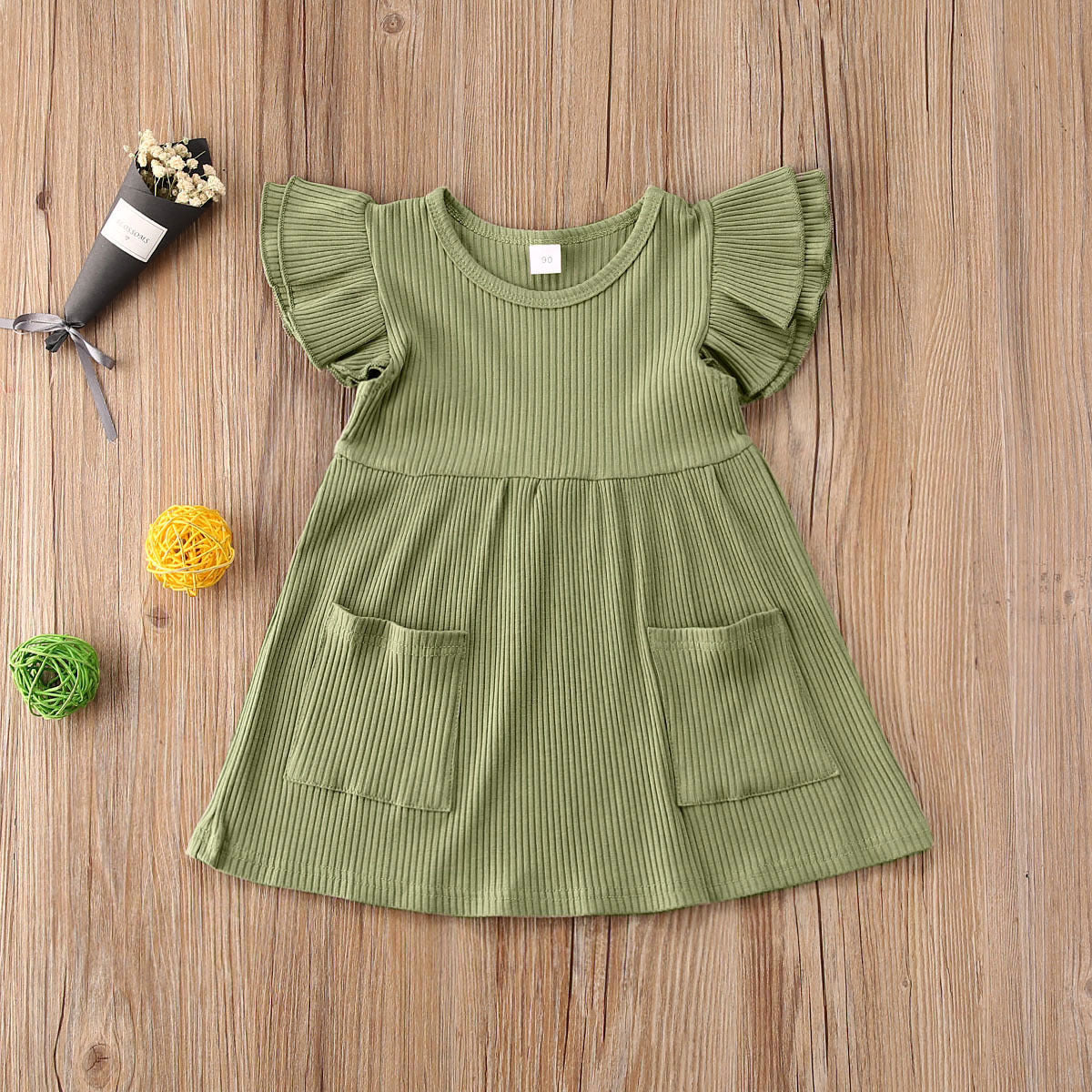 Children'S Clothing Summer Korean Girl Dress Solid Color Flying Sleeve Pit Stripe Cotton Dress - Kiddo’s Boutique 
