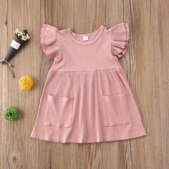 Children'S Clothing Summer Korean Girl Dress Solid Color Flying Sleeve Pit Stripe Cotton Dress - Kiddo’s Boutique 