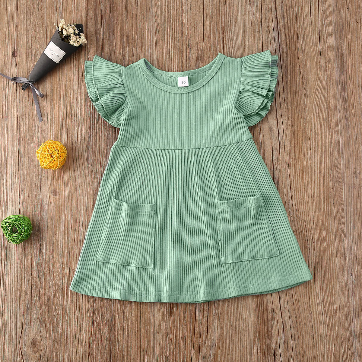 Children'S Clothing Summer Korean Girl Dress Solid Color Flying Sleeve Pit Stripe Cotton Dress - Kiddo’s Boutique 