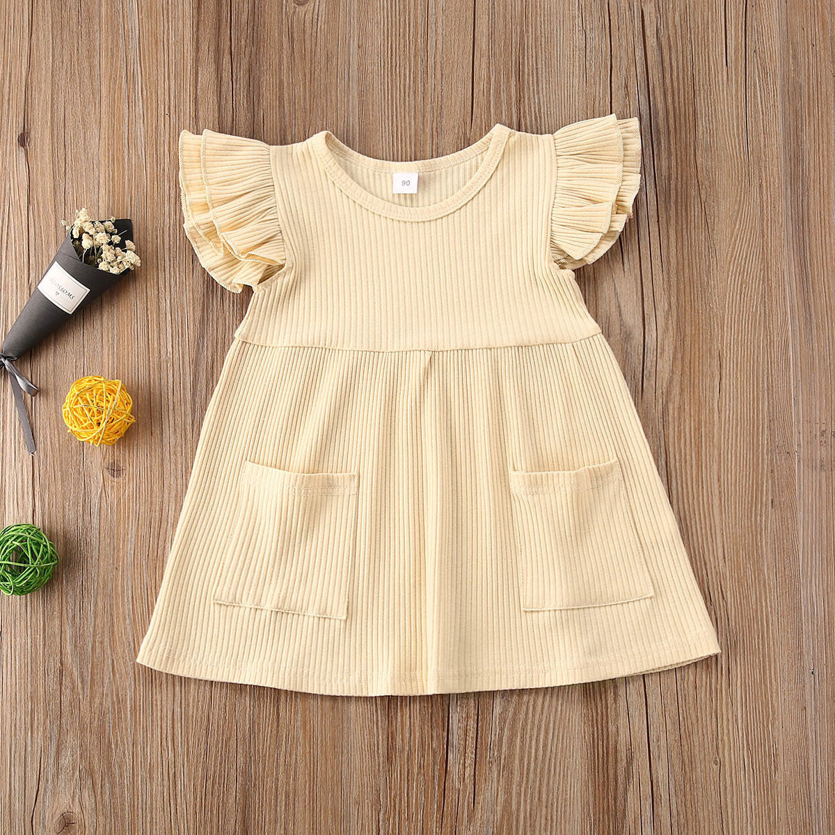 Children'S Clothing Summer Korean Girl Dress Solid Color Flying Sleeve Pit Stripe Cotton Dress - Kiddo’s Boutique 