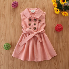 Summer Toddler Baby Girl Dress Kids Princess Casual Sleeveless Sash Button Party A-Line Dress Children Clothing 1-6Y - Kiddo’s Boutique 