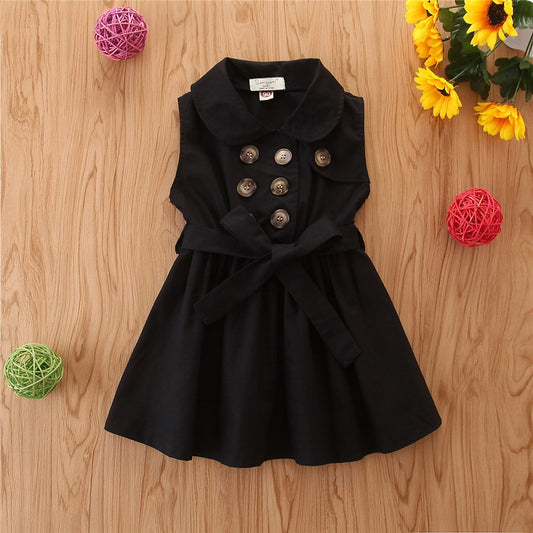Summer Toddler Baby Girl Dress Kids Princess Casual Sleeveless Sash Button Party A-Line Dress Children Clothing 1-6Y - Kiddo’s Boutique 