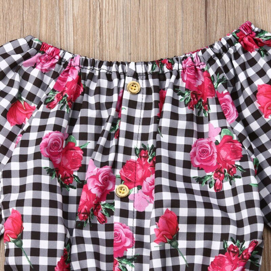 Girls' Clothing, Small And Medium-Sized Children's Checked Long-Sleeved Flared Pants - Kiddo’s Boutique 