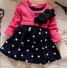 Long-sleeved cartoon wave point babies skirt