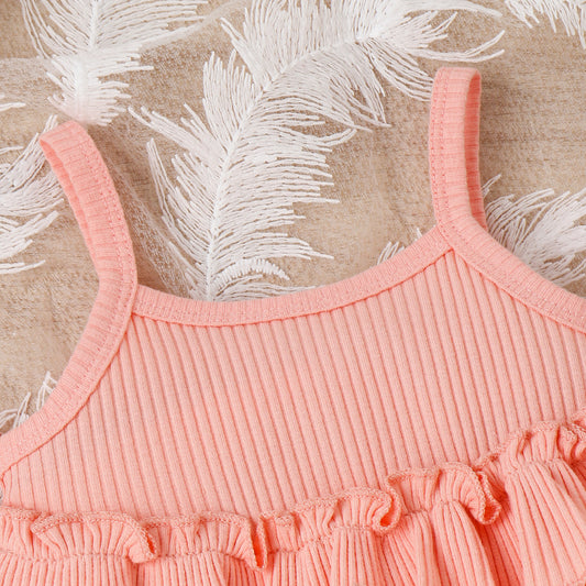 Children's Clothing Springsummer Young And Little Girls Sling Lace-collared Blouse Horn Sunken Stripe Trousers Two-piece Suit - Kiddo’s Boutique 