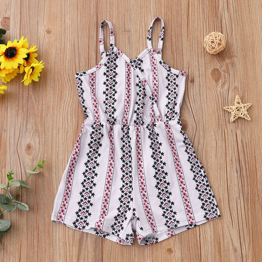 New Children's Clothing Girls Floral Striped Overalls Jumpsuit - Kiddo’s Boutique 